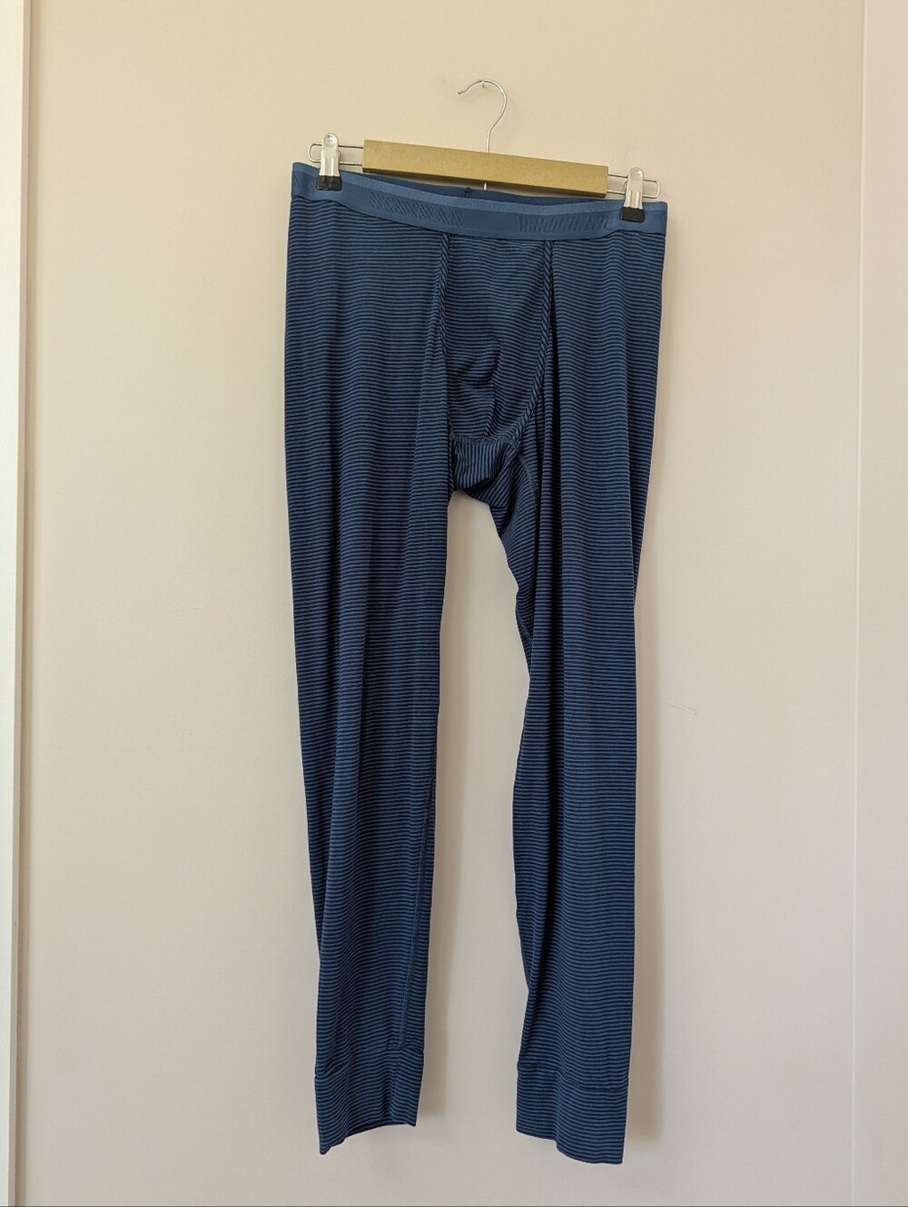 Bombas Mens Modal Striped Base Layer Pants Blue Medium